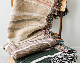Earth Tones Marble Blanket: Woven Cotton Throw, Unique