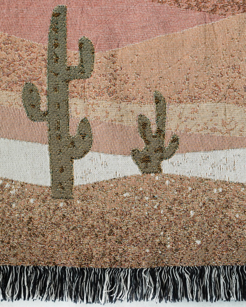 Desert Cactus Throw Blanket: Earth Tones Woven Cotton Throw, Southwest Nature, Boho Decor, Terracotta Western, Gender Neutral Kids Nursery image 4