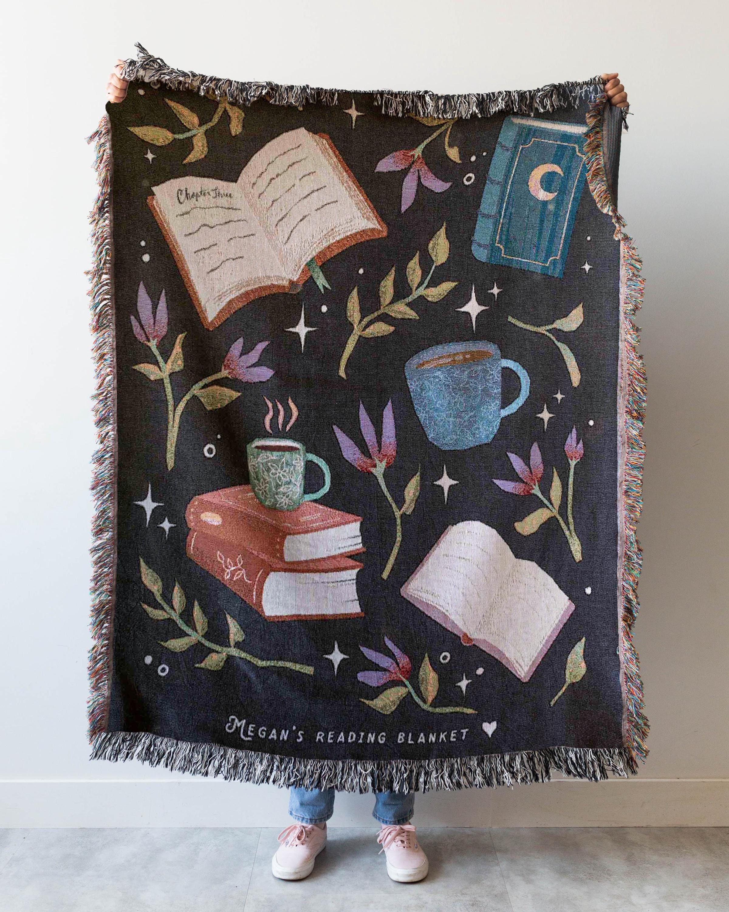 Books and Blooms Blanket: Personalized Gift for Fantasy Reader, Woven Gift for Her, Cozy Dark Academia