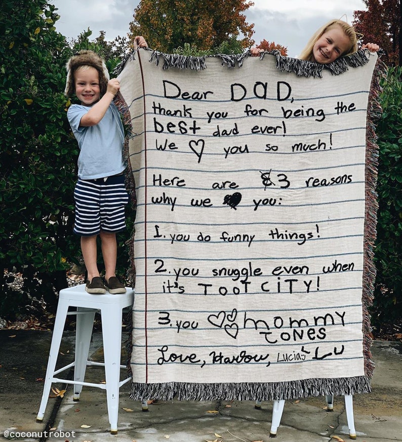 Love Letter Blanket: Personalized Gift for Mom, Woven Handwriting Custom Throw for Dad or Men, Mothers Day, Grandparent, Cotton Anniversary 50x60 inches