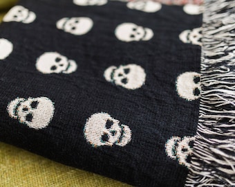 Skull Throw Blanket: Goth Black Home Decor, Gift for Him, Halloween Skeleton Bedding, Spooky Creepy Witch Horror, Unique Dark Maximalist