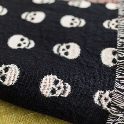 Skull Throw Blanket - Black Home Decor, Gift for Him, Goth Decor & Bedding, Halloween Skeleton