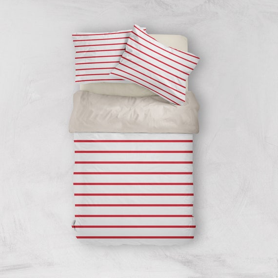 Striped Bedding Red Bedding Red Duvet Cover Preppy Duvet Etsy