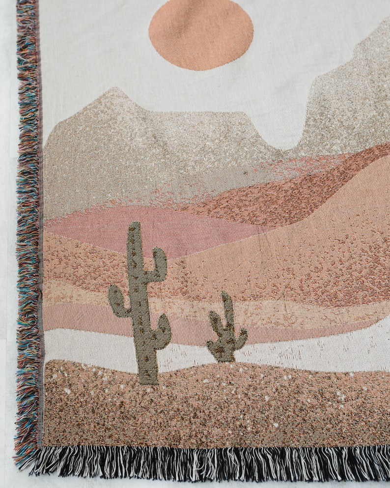 Desert Cactus Throw Blanket: Earth Tones Woven Cotton Throw, Southwest Nature, Boho Decor, Terracotta Western, Gender Neutral Kids Nursery image 5