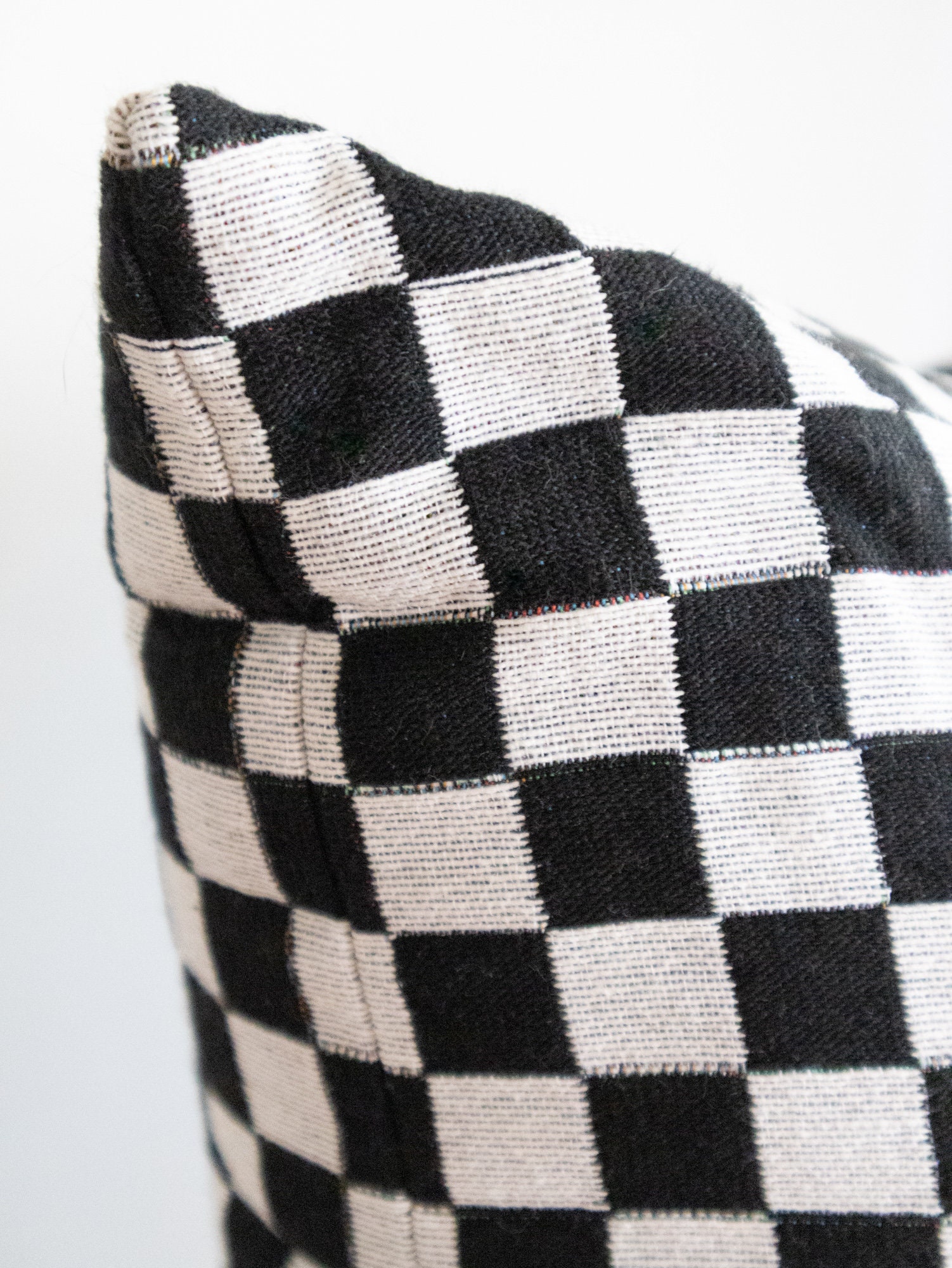 Checker Pillow Black and off White Woven Throw Pillow Toss Etsy