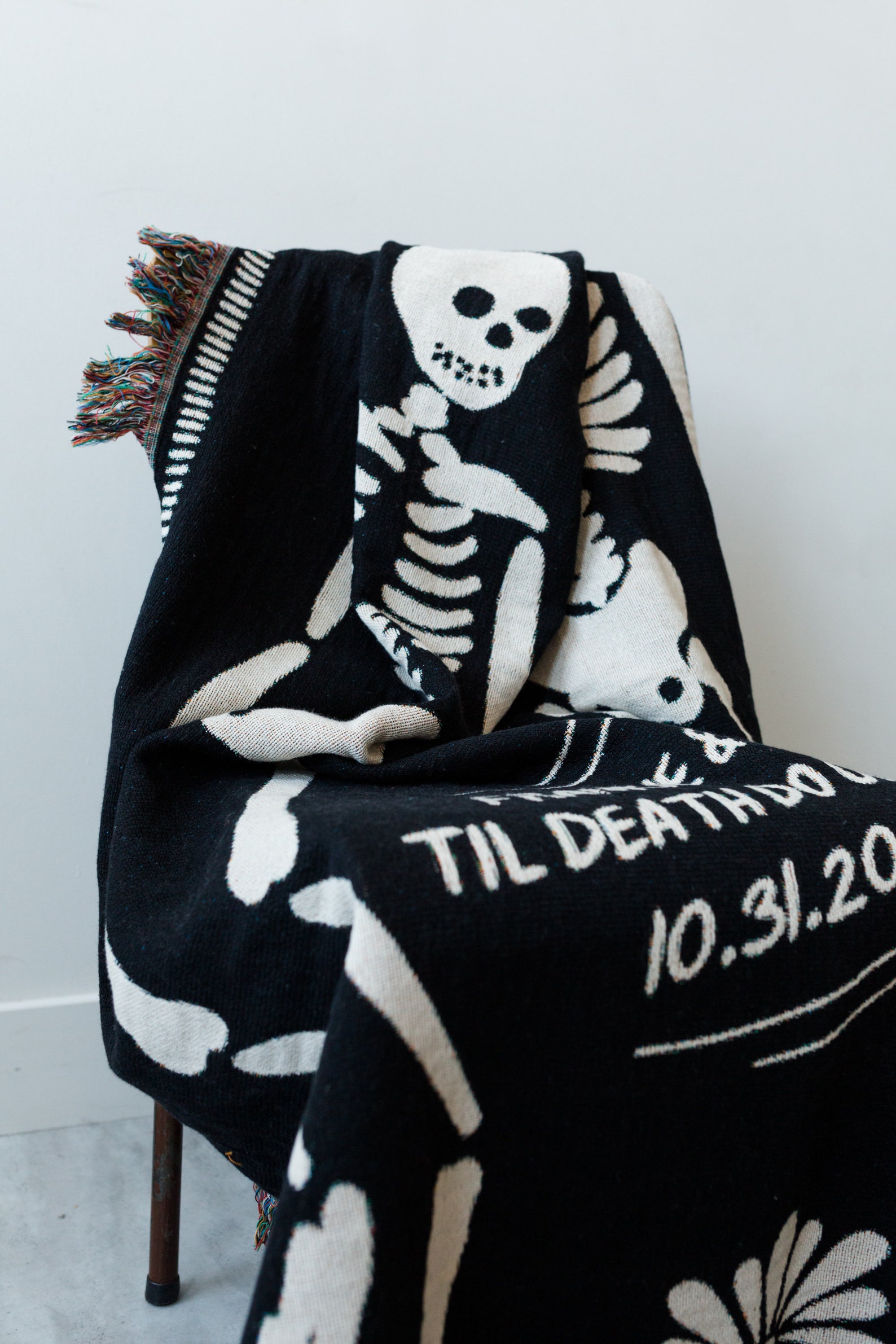 Personalized Skeleton Blanket Til Death Do Us Part Woven Throw, Spooky