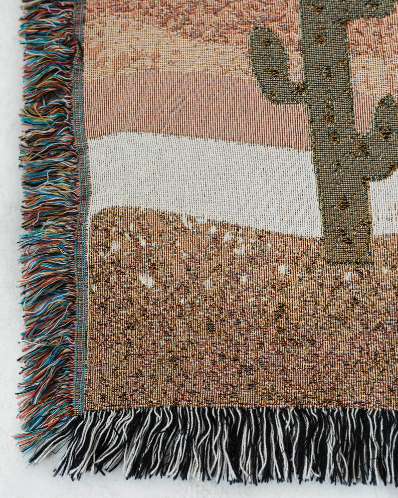 Desert Cactus Throw Blanket: Earth Tones Woven Cotton Throw, Southwest Nature, Boho Decor, Terracotta Western, Gender Neutral Kids Nursery image 6