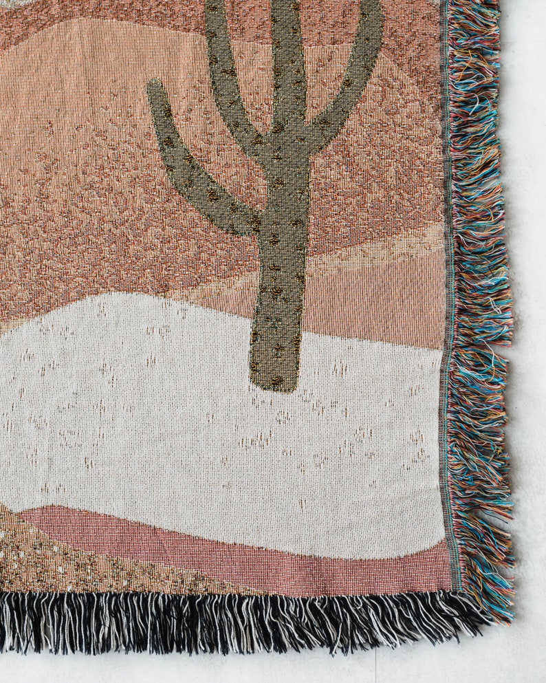 Desert Cactus Throw Blanket: Earth Tones Woven Cotton Throw, Southwest Nature, Boho Decor, Terracotta Western, Gender Neutral Kids Nursery image 2