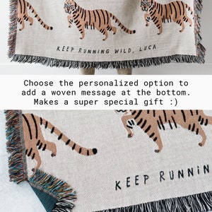 Tiger Personalized Throw Blanket: Jungle Decor, Maximalist Bedroom, Woven Cotton Throw for Nursery, Cute & Funny Gift for Animal Lovers image 3