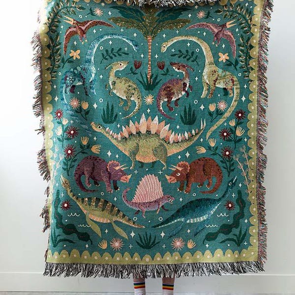 Dinosaur Personalized Throw Blanket: Woven Cotton Throw, Stegosaurus Brontosaurus Triceratops