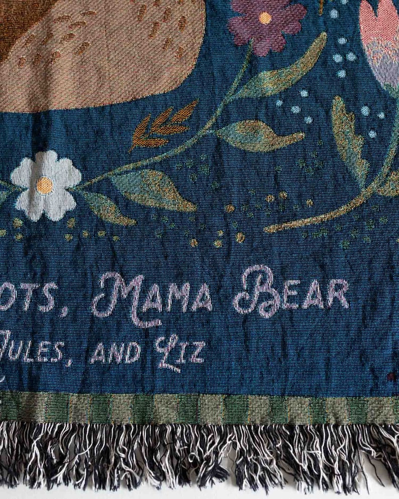 Gift for Mom Blanket: Mothers Day Present from Kids, Mama Bear Woven Throw, Unique Thoughtful Meaningful Birthday, Personalized Custom Idea image 7