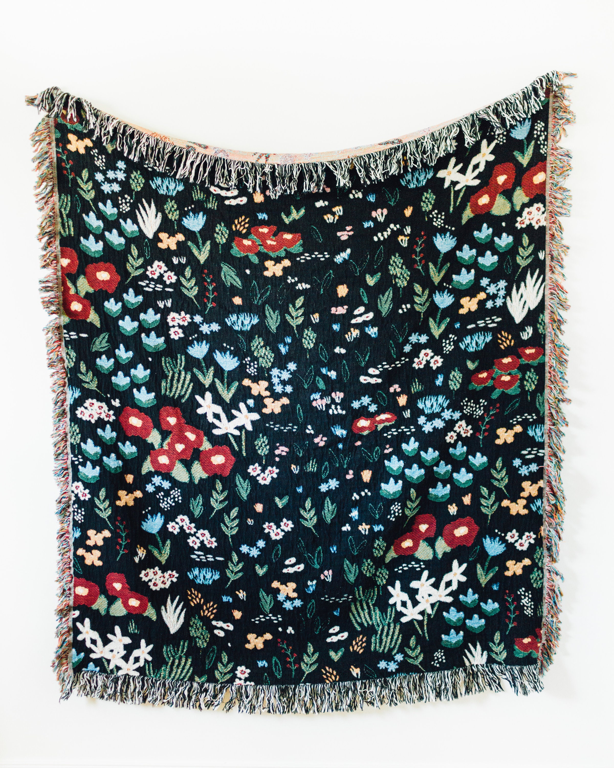 Black Floral Throw Blanket Flower Woven Cotton Throw Dark Etsy
