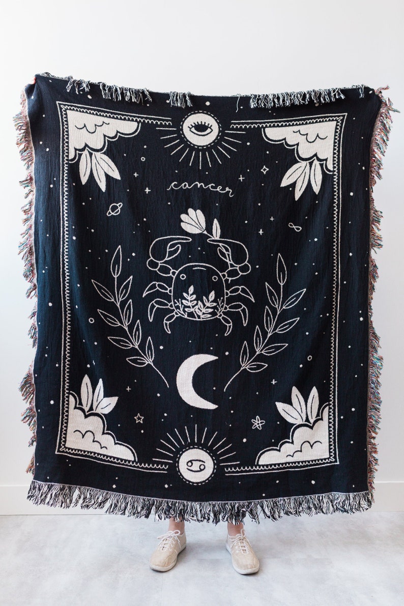 Zodiac Blanket: Horoscope Astrology Gift, Celestial Dorm Bedroom Decor, Cancer Libra Taurus Virgo Sagittarius Leo Gemini Aries Aquarius image 1