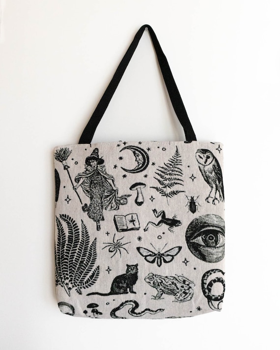 Witchy Tote Bag: Woven Botanical Magic Bag