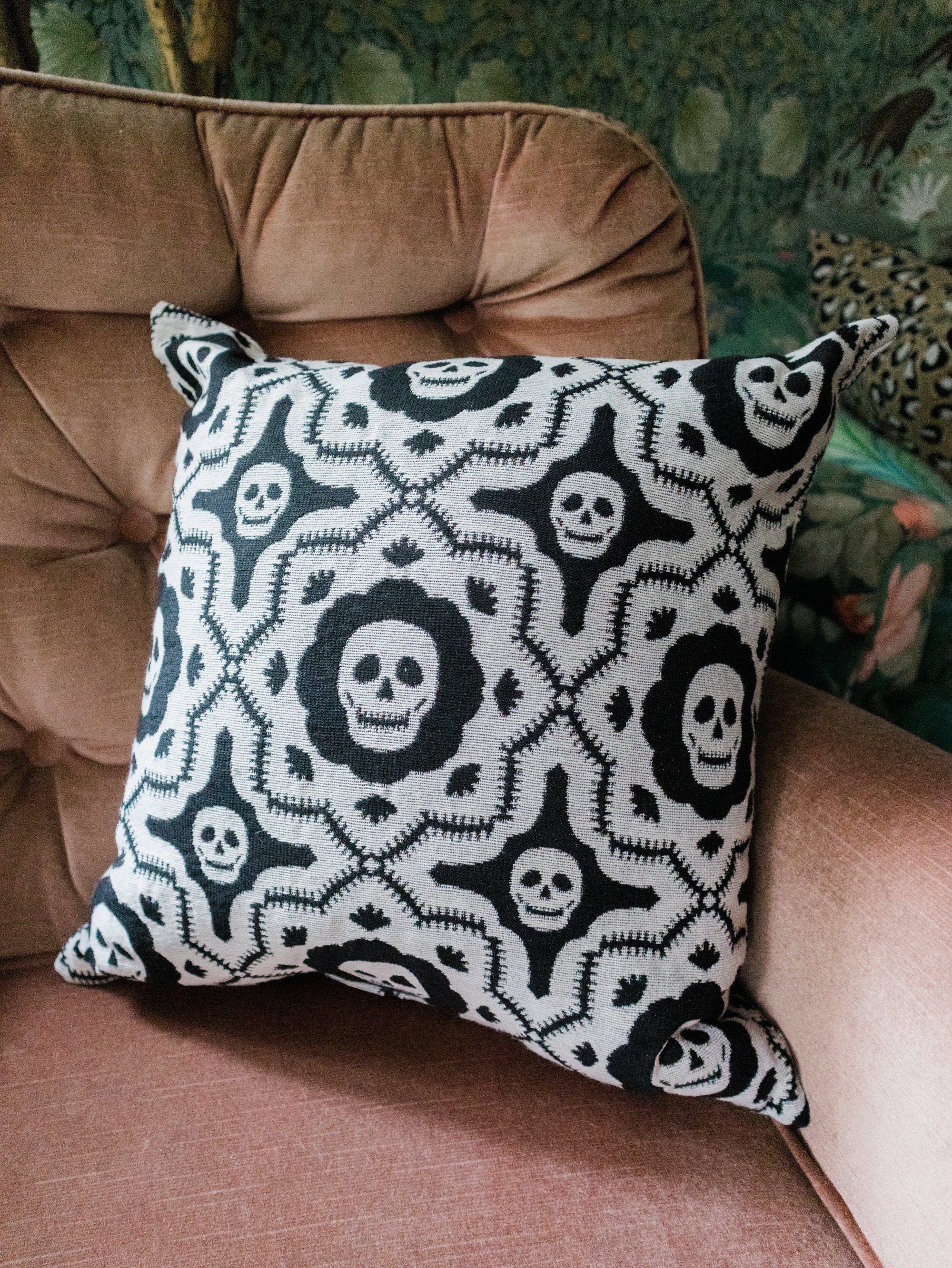 Skull Pillow Halloween Woven Throw Pillow Spooky Cushion Etsy