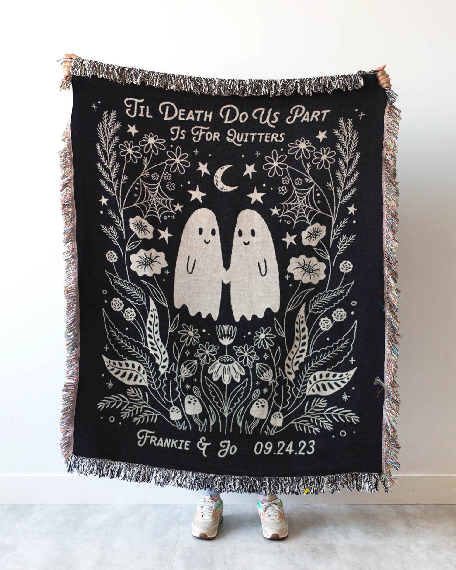 Til Death Blanket: Ghosts Woven Throw, Unique Spooky Couple Gift, Funny Wedding Anniversary Valentines Present, Halloween Goth Kawaii Cute