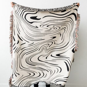 Marble Throw Blanket: Black & Off White Woven 100% Cotton Throw, Zebra Print, Unique Textile, Gift for her, Bold Unique Pattern image 6