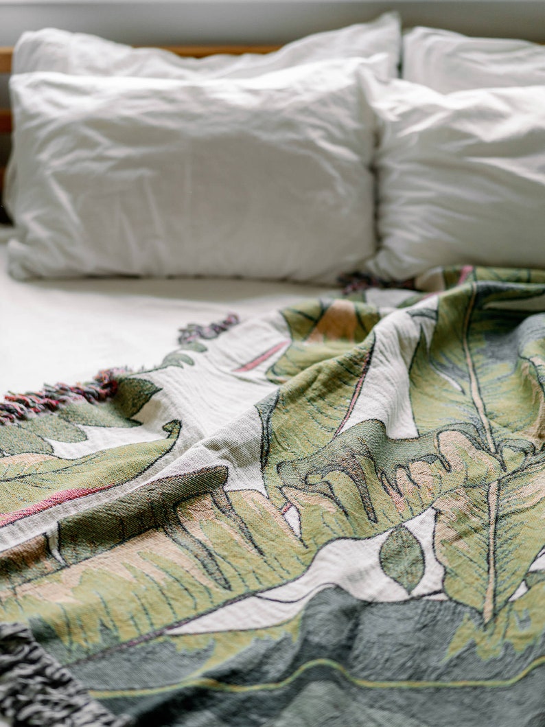Palm Leaf Woven Throw Blanket Floral Banana Leaf Tropical Etsy