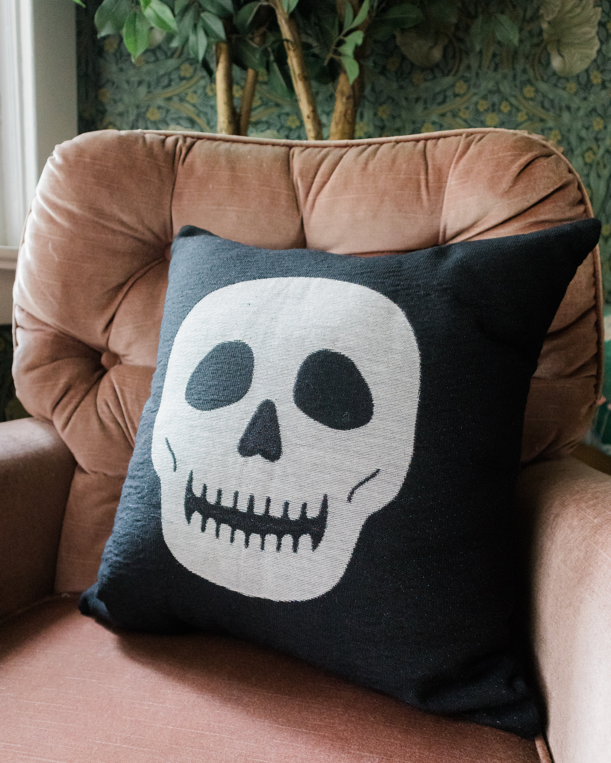 Skull Pillow Halloween Woven Throw Pillow Spooky Cushion Etsy