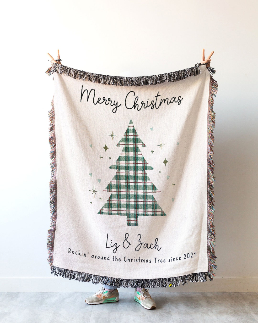 Personalized Christmas Blanket Custom Names Gift, Plaid Blanket for