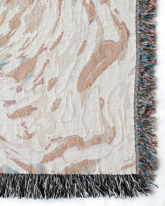 Marble Boho Blanket: Unique Earth Tones, Abstract Woven
