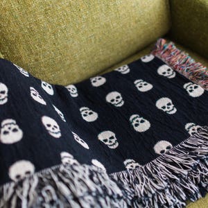 Skull Throw Blanket Black Home Decor Gift for Him Goth image 4