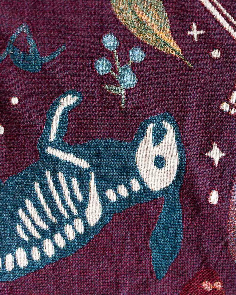 Skeleton Blanket: Purple Magic Bones Woven Throw, Unique Spooky Gift, Whimsigoth Decor, Halloween Goth Kawaii Cute, Colorful Maximalist Dark image 6