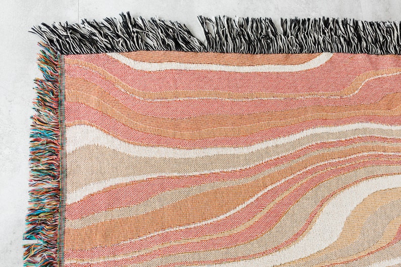 Earth Tones Marble Blanket: Woven Cotton Throw, Unique Abstract for Boho Home Decor, Rust Terracotta Burnt Orange Colorful, Gift for her image 3