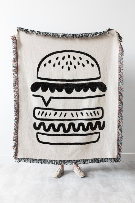 Burger Throw Blanket Woven Cotton Throw For Sofa Cute Funny Gift For Junk Food Lover Burger Throw Blanket Woven Cotton Throw For Sofa Cute Funny Gift For Junk Food Lover