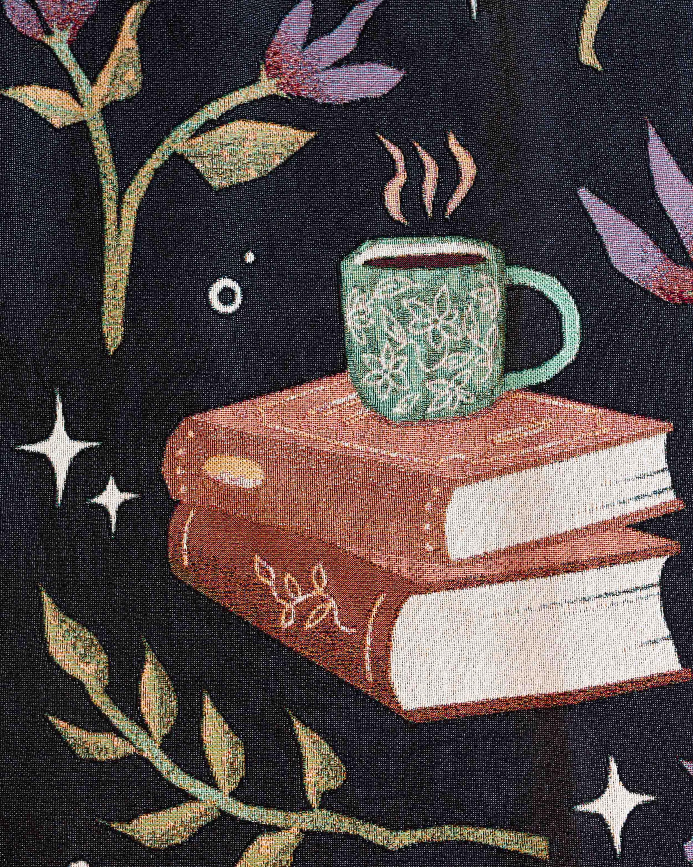 Books and Blooms Blanket: Personalized Gift for Fantasy Reader, Woven Gift for Her, Cozy Dark Academia