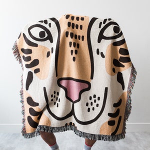Tiger Throw Blanket: Woven Cotton Throw, Cute & Funny Gift for Animal Lovers, Jungle Decor, Bold Unique Maximalist, Artistic Quirky Home image 6