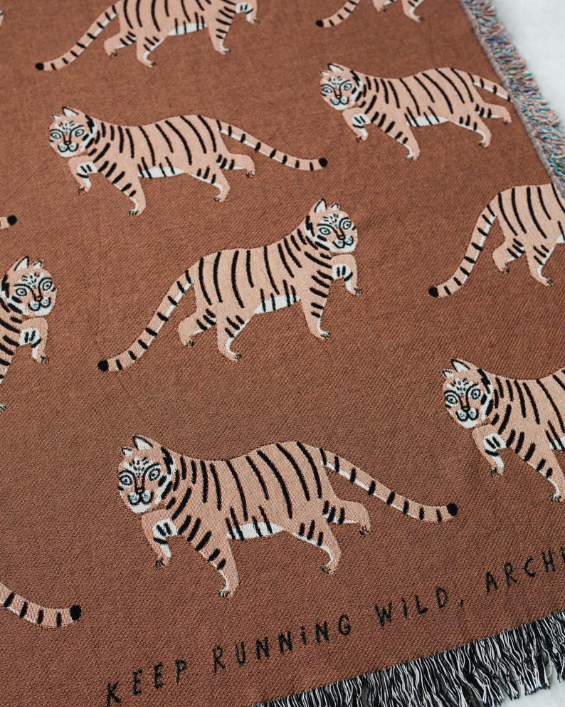 Tiger Personalized Blanket: Earth Tones Brown Jungle Decor, Maximalist ...