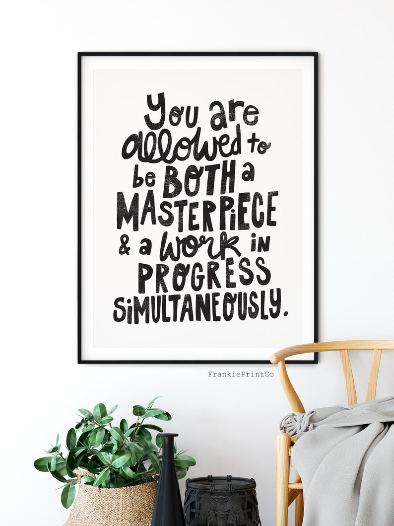 inspirational printable art black white self care quote etsy