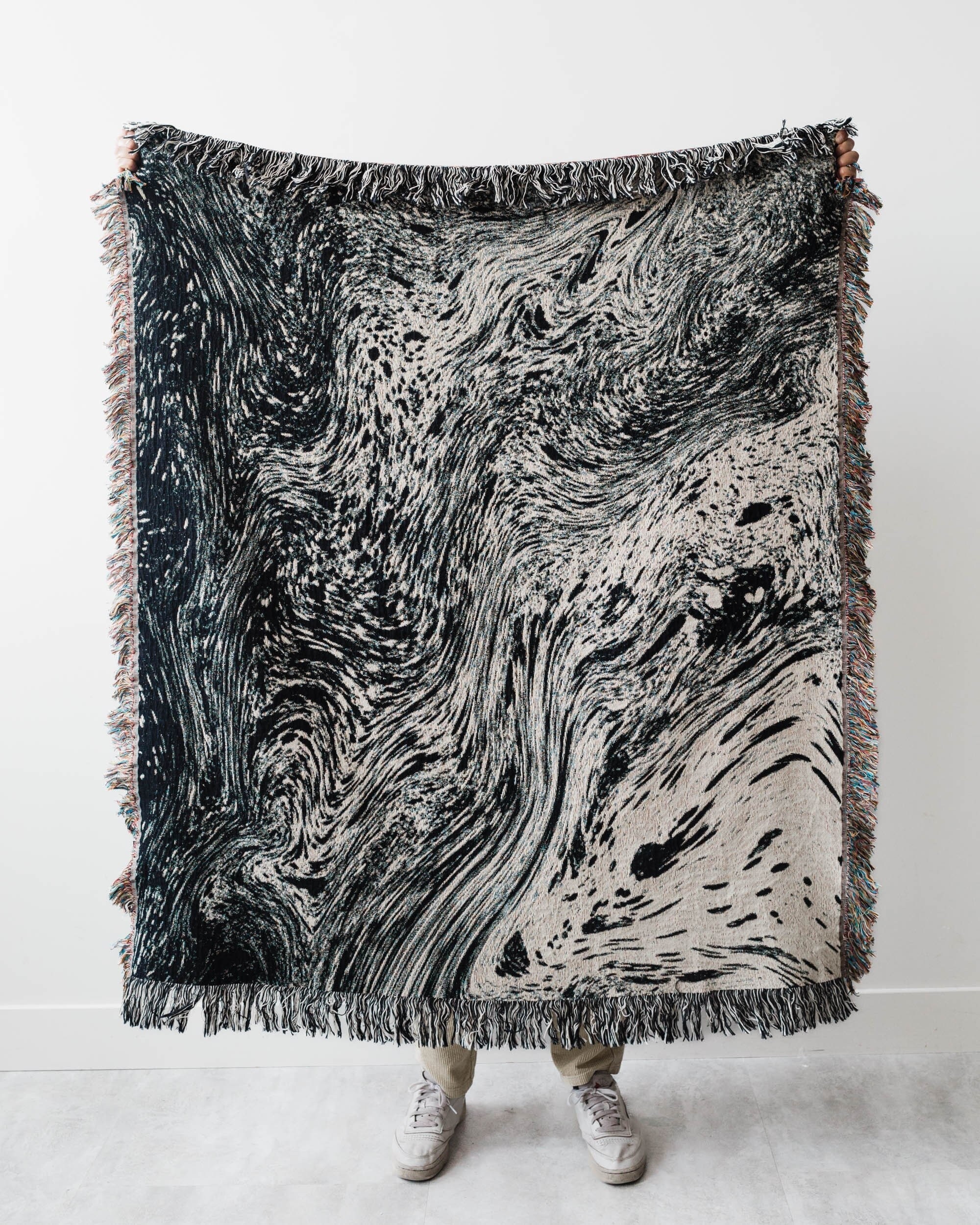 Abstract Marble Blanket: Unique Woven Cotton Throw, Modern Boho
