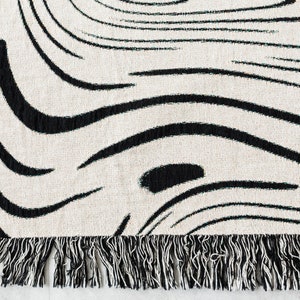 Marble Throw Blanket: Black & Off White Woven 100% Cotton Throw, Zebra Print, Unique Textile, Gift for her, Bold Unique Pattern image 3