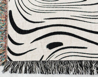 Marble Throw Blanket: Black & off White Woven 100% Cotton Throw