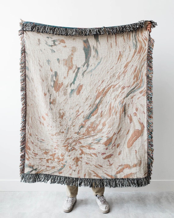 Marble Boho Blanket: Unique Earth Tones, Abstract Woven