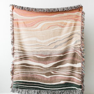Earth Tones Marble Blanket: Woven Cotton Throw, Unique Abstract for Boho Home Decor, Rust Terracotta Burnt Orange Colorful, Gift for her