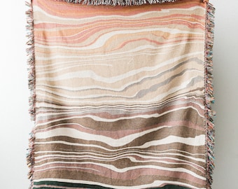 Earth Tones Marble Blanket: Woven Cotton Throw, Unique Abstract for Boho Home Decor, Rust Terracotta Burnt Orange Colorful, Gift for her