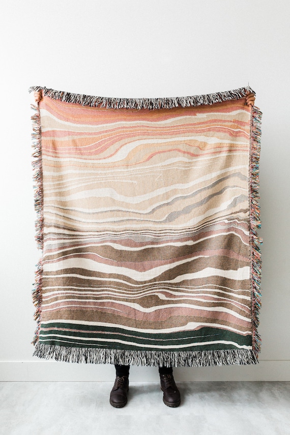 Earth Tones Throw Blanket: Woven 100% Cotton Throw, Unique Textile, Gift for her