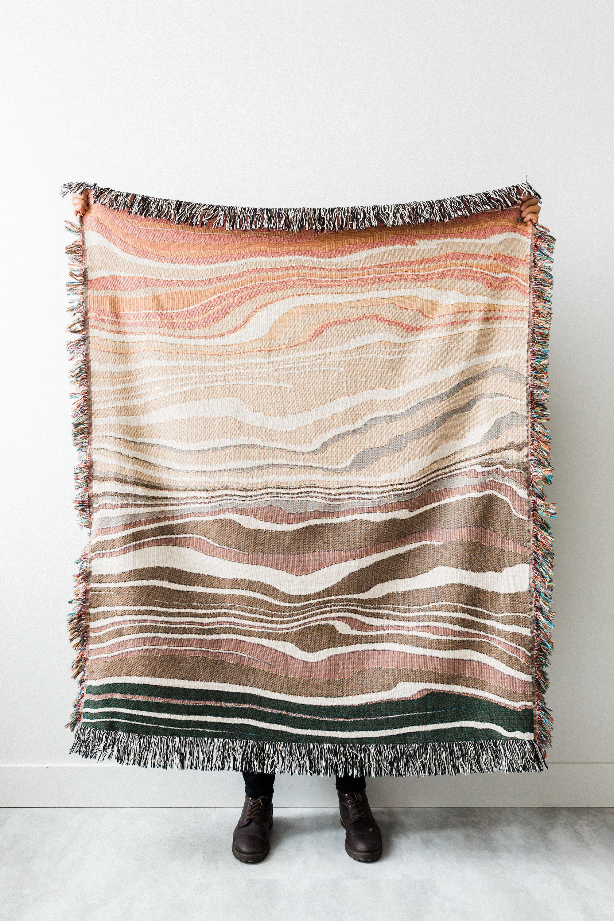 Earth Tones Marble Blanket: Woven Cotton Throw, Unique Abstract