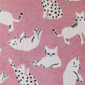 Pink Cat Blanket: Woven Cotton Throw, Cute Kawaii Gift for Animal or Pet Lovers, Unique Eclectic Colorful Maximalist Decor, Kids Bedding image 3