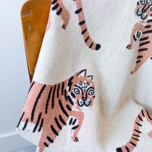 Tiger Personalized Throw Blanket: Jungle Decor, Maximalist Bedroom, Woven Cotton Throw for Nursery, Cute & Funny Gift for Animal Lovers image 6