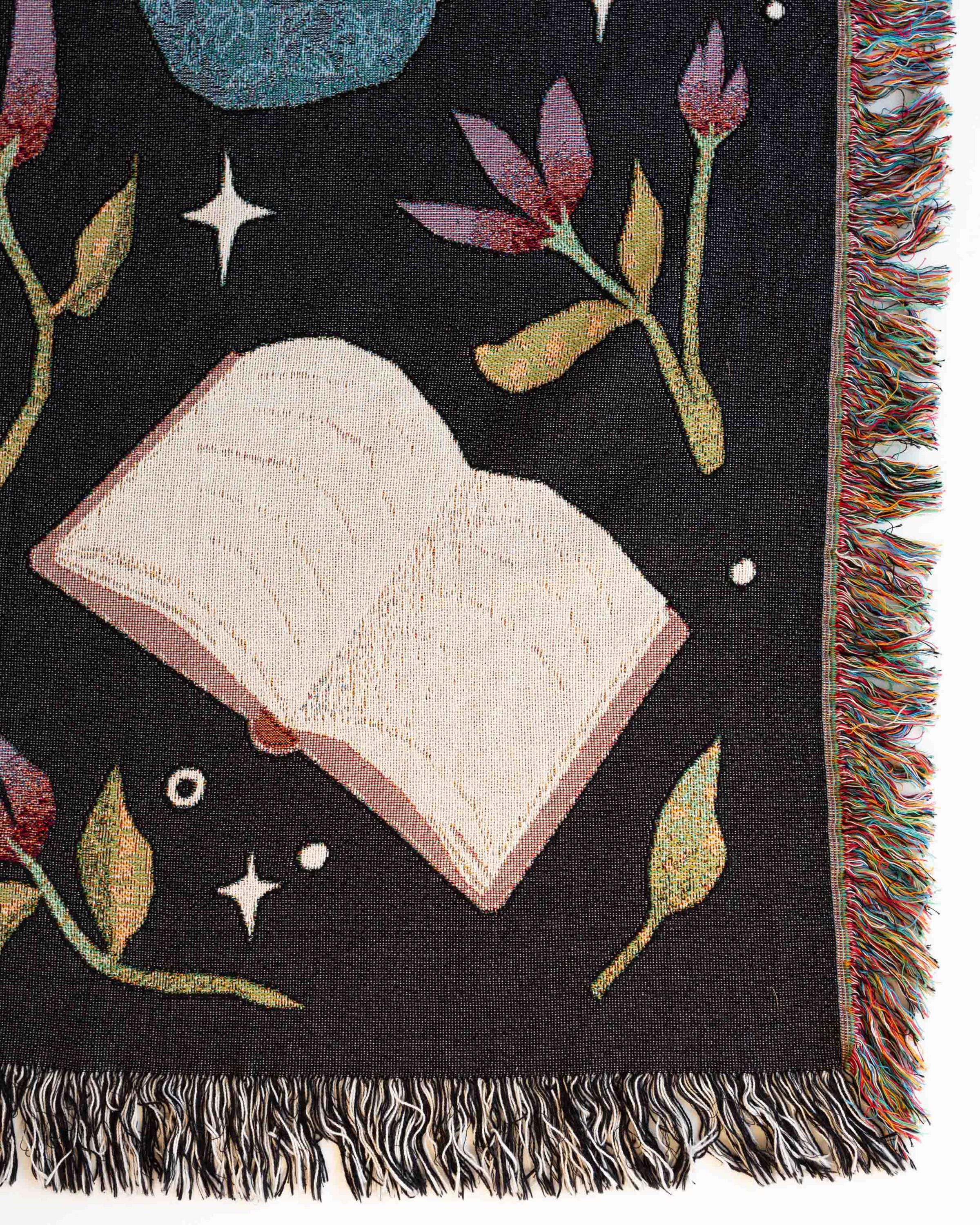Books and Blooms Blanket: Personalized Gift for Fantasy Reader, Woven Gift for Her, Cozy Dark Academia