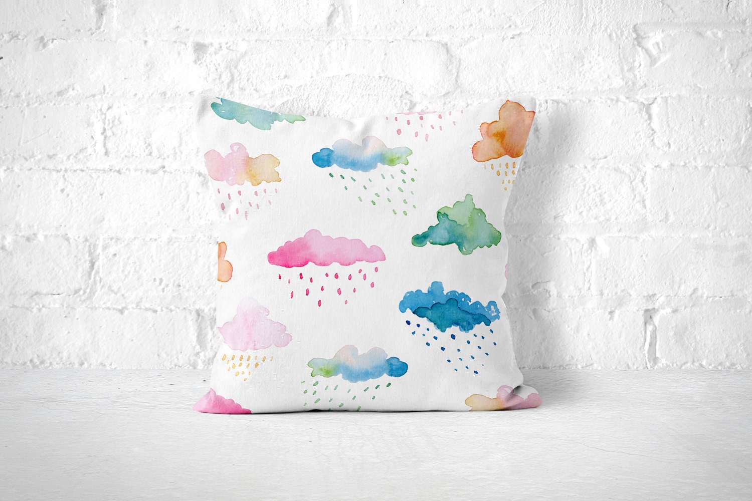 Watercolor Pillow Clouds Pillow Rain Pillow Pastel Throw Etsy
