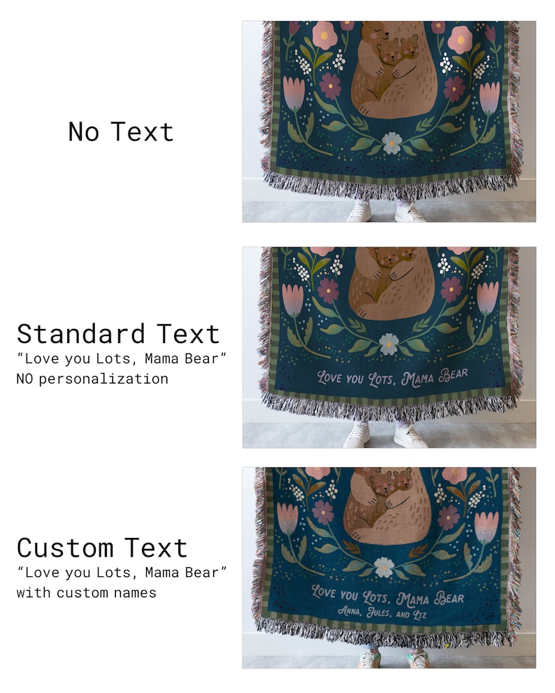 Gift for Mom Blanket: Mothers Day Present from Kids, Mama Bear Woven Throw, Unique Thoughtful Meaningful Birthday, Personalized Custom Idea imagem 4
