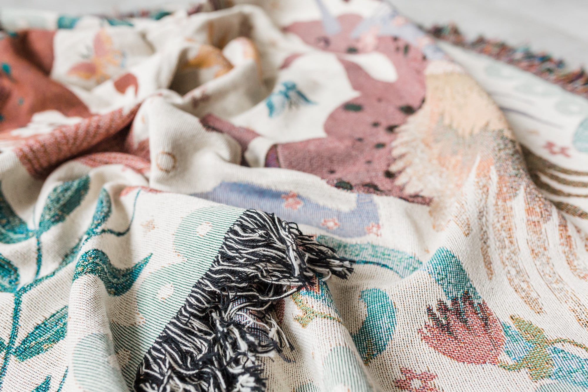 Unicorn Day Throw Blanket: Woven Cotton Throw, Purple Pink Kids Bedding, Sun Floral Blanket, Pegasus Horse Home Decor Gift, Unique Whimsical