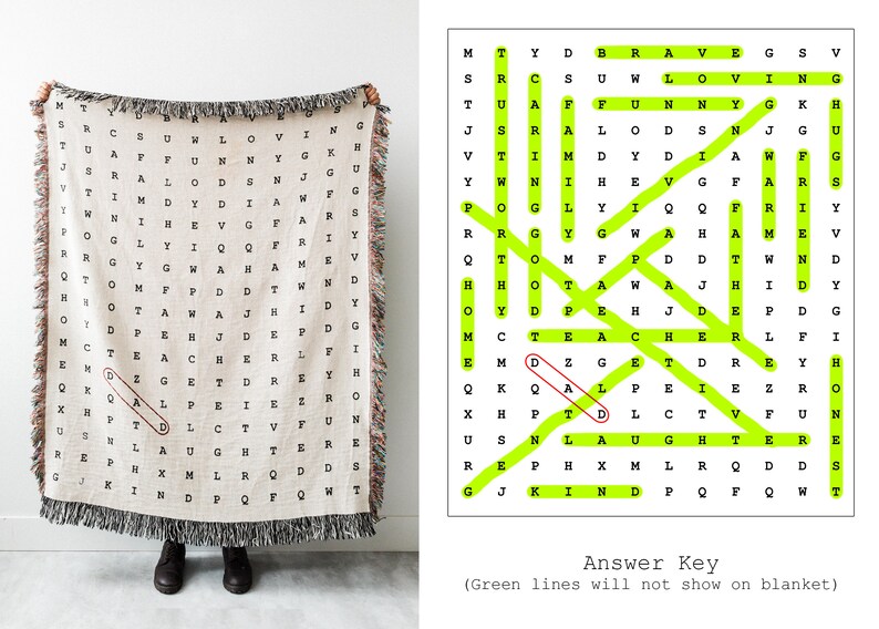 Word Search Blanket Unique Gift for Dad, Father's Day Present, Puzzle Lover Throw Blanket, Christmas Gift for Grandparents, Friend image 5