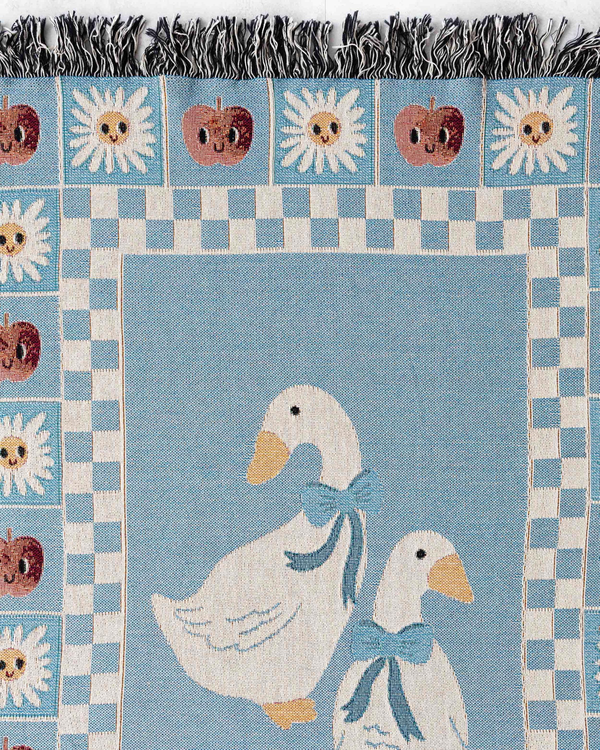 Cute Goose Blanket: Baby Blue Checker Decor, Kawaii Animal Gift, Pastel Farmhouse Country, Cottagecore Kid Bedding, Boy Girl Eclectic Unique