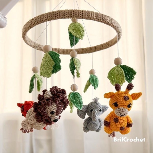 Safari Baby Mobile Jungle Animal Handcrafted Safari Theme Crochet Baby Mobile, Animal Nursery Decor, Baby Gift Safari theme